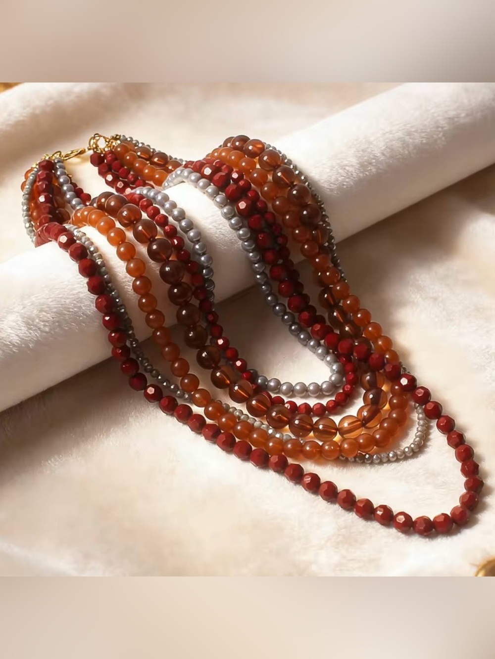 Bohemia Elegant Red Silver Resin beads Layered chain Necklace New